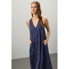 Blue cotton (100% Cotton). Casual dress. V-neck. Sleeveless. Pull on. 52" from shoulder to hemline. Imported. Cotton V-neck Sundress Maxi Dress, Cotton V-neck Sundress For Daywear, Chic Cotton V-neck Sundress, Cotton Sleeveless V-neck Dress For Beach, Blue V-neck Sleeveless Cotton Dress, Cotton Sleeveless Unlined Midi Dress, Sleeveless Cotton Unlined Midi Dress, Sleeveless Cotton Midi Dress Unlined, Unlined Sleeveless Cotton Midi Dress