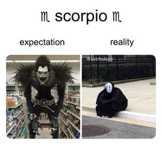 two pictures with text that says, mr scorpio m expectations reality