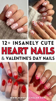 heart nails Short Red Nails, Simple Valentines, Red And White Nails, Red Nail Art Designs, Red Nails Glitter, Red Nail Art, Kiss Nails, Matte Nails Design, White Nail Art