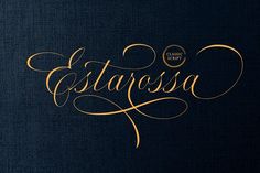 the word estarosa written in gold on a dark blue background with an elegant calligraphy