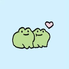 an image of two green cartoon animals with a heart in the sky