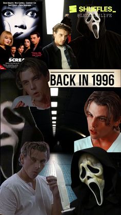 the movie poster for back in 1989 with images of people wearing masks and ghostfaces