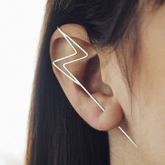 Sterling Silver Lightning Bolt Ear Cuff - Otis Jaxon Silver Jewellery Ear Cuff Piercing Earrings, Cuff Piercing, Third Piercing, Silver Ear Cuff Earrings, Ear Pins Earrings, Ear Cuff Piercing, Lightning Bolt Design, Silver Ear Climbers, Ear Cuff Earrings