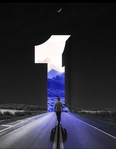 a man standing in the middle of an empty road