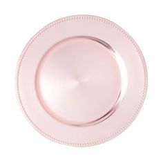 an empty pink plate with beaded edges on a white background for use as a place setting