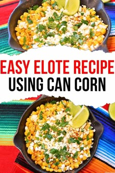 two cast iron skillets filled with mexican style corn and topped with cilantro