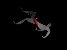 an animal with a red tie on it's neck is flying through the air