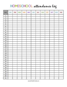 a printable homeschool attendance log is shown in the middle of this image