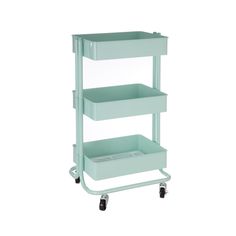 three tiered shelf with wheels on each side and two shelves on the other side