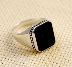 Real Solid 925 Sterling Silver Ring  For Men US 12 ,Black Square Flat  Stone 11g Square Rings For Men, Silver Stone Rings For Men, Black Stone Ring For Men, Stone Rings For Men, Mens Black Ring, Silver Ring For Men, Black Stone Ring, Flat Stone, Silver Ring Designs