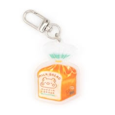 a keychain with an orange bag on it