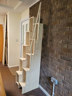 Cubby Stairs To Loft, Small Stairs Ideas, Loft Stairs With Storage, A Frame Stairs, Loft Ladder Ideas Space Saving, Collapsible Stairs, Stairs For Tight Spaces, Simple Tiny House Design, Diy Loft Ladder