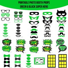 green and black photo booth props