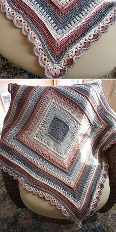 there is a crocheted blanket on top of a chair