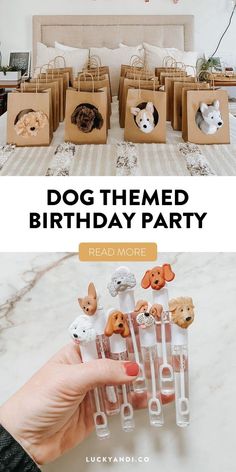 dog themed birthday party with paper bags and small dogs on them, including one for each guest