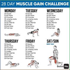 the 28 day muscle gain challenge is shown in this image, and shows how to do it