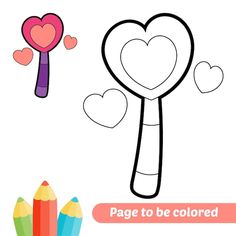 a heart shaped lollipop coloring page with pencils and crayons to be colored