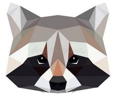 the head of a raccoon is shown in low poly art style, with black and white details