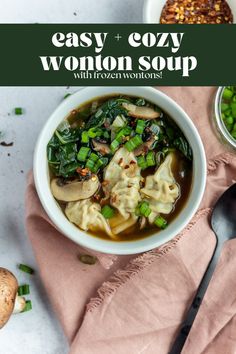 wonton soup Wonton Soup Broth, Vegetarian Wonton, Sick Food, Wonton Soup Recipe, Chicken Wontons