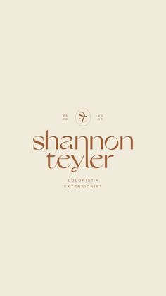 the logo for shannon teyer is shown in brown and tan colors on a beige background