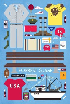 the poster shows different types of items that are being used to create an advertisement for forrest gump