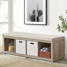 Latitude Run® Brianny Upholstered Cubby Storage Bench & Reviews | Wayfair Cube Storage Bench, Cubby Storage Bench, Cubby Storage, Weathered White, Beautiful Storage, Utility Rooms, Cube Storage, Home Storage, Storage Compartments