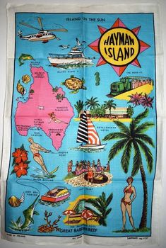 a blue towel with an illustrated map of the hawaiian islands