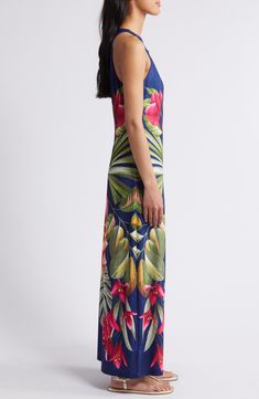 A luscious garden defines this summery maxi dress designed with built-in SPF to keep it fun in the sun plus wrinkle-resistance to make it a travel fave. 52" length Back keyhole with tie closure Scoop neck Sleeveless, with cutaway shoulders UPF 30+ sun protection 95% recycled polyester, 5% spandex Machine wash, tumble dry Imported Maxi Dress Designs, Fun In The Sun, Floral Maxi, Nordstrom Dresses, Tommy Bahama, Floral Maxi Dress, Sun Protection, Designer Dresses, The Sun