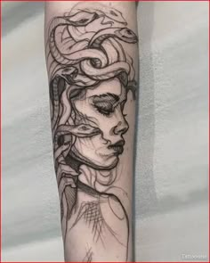 a woman's face with snakes on her arm