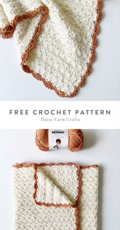 the crocheted dishcloth pattern is shown with yarn on top and in the bottom