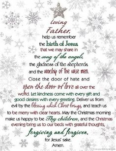 a christmas poem with snowflakes and stars on the bottom, surrounded by words that read loving father