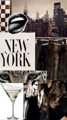 a collage of photos with the words new york in black and white on it