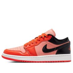 The Air Jordan 1 Low SE 'Rush Orange Black' is a stylish sneaker that features a full leather upper in a soft orange hue, with darker tones covering the overlays, laces, wings logo and rubber sole. Black Swoosh, heel, lining and branding on the white midsole complete the design. This sneaker is perfect for everyday wear and activities, and its inspiration comes from the Air Jordan series. It is a great choice for women who want a stylish and comfortable sneaker. (AJ1/SNKR/Retro/Low Top/Women's/Basketball) Wmns Air Jordan 1, Soft Orange, Women's Basketball, Wings Logo, Air Jordan 1 Low, Jordan 1 Low, Comfortable Sneakers, Womens Basketball, Stylish Sneakers