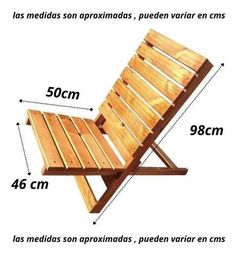 an image of a wooden chair with measurements for the seat and back side, shown in spanish