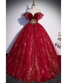 Get 10% off now! Buy sparkly blings ballgown long prom dress off shoulder at cheap price online. Free stable shipping and pro custom service since 2009. Tulle Formal Dress, Genshin Oc, Ballgown Dress, Prom Dress Burgundy, 100 Bill, Quinceañera Ideas, Burgundy Evening Dress, Tule Rok, Red Ball