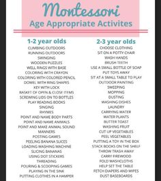 the montessoi age appropriate activities list for toddlers to use in their homes