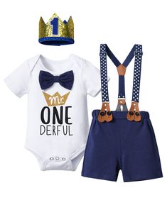 PRICES MAY VARY. 🥳🥳【Breathable Material】DONWEN 1st Birthday Outfit Boy is made of quality cotton blend, which is soft and stretchy, comfortable, and no harm to infant baby boy. This first birthday boy outfit will make your baby a little king on his birthday and become eye-catching star on the party 🥳🥳【Unique Design】The top romper with classical "Mr Onederful" printed, gentlemen bowtie design plus fashionable Y-Shape suspender shorts, definitely make your baby handsome and cute. The shining 1 Half Birthday Baby Boy, Mr Onederful Birthday Party Ideas, Baby Boy First Birthday Outfit, Half Birthday Outfit, Baby Boy Birthday Outfit, Half Birthday Baby, 1st Birthday Outfit Boy, Mr Onederful, Cake Smash Outfit Boy