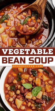 Try this Vegetable Bean Soup Recipe for a hearty soup that's perfect for a warm dinner idea! This easy to make crockpot soup features kidney beans, potatoes, chickpeas, baby spinach, and Cajun spices in a simple dump and go slow cooker recipe. Make it today and enjoy! Crock Pot Bean Soup Recipes, Three Bean Soup Crockpot, Crockpot Navy Beans Slow Cooker, Chili Bean Soup Recipe, Hearty Bean Soup, Cabbage And Bean Soup Recipe, Vegetable And Bean Soup Recipes, Dry Navy Bean Recipes, Bean Soup Recipes Vegetarian