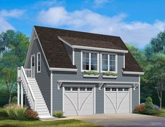 this is an artist's rendering of a two - story garage with lofts