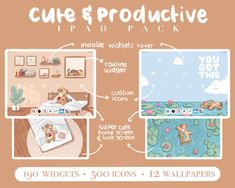 an image of a cartoon character's bedroom with the text cute & produtive