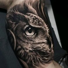 an owl tattoo is shown on the arm