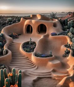 an artistic view of a desert landscape with cactus and cacti