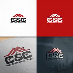 the logo for building solution is shown in three different colors and font styles, including red, white, and black