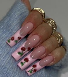 Strawberry Acrylic Nails, Cherry Nails Acrylic, Nail Foil, Nail Polish Gel, Cherry Nails, Grunge Nails, Really Cute Nails