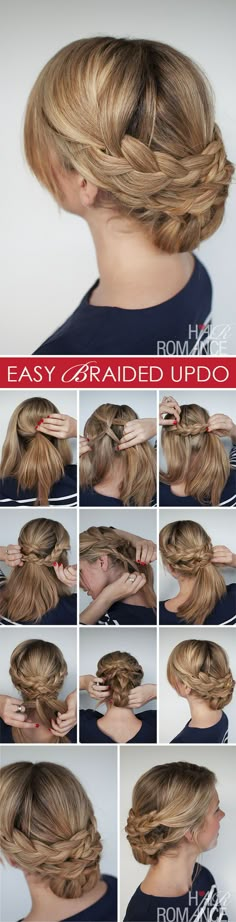 Hairstyle how to - Hair Romance easy braided upstyle tutorial Easy Braided Updo, Tutorial Hair, Updo Tutorial, Hair Romance, Braided Hairstyles Updo, Braided Updo