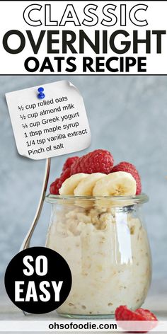 Text reads Overnight Oats Recipe Basic Overnight Oats, Basic Overnight Oats Recipe, Oat Recipes