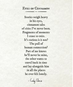 an old poem written in black ink with the caption'eyes of cinnamons '