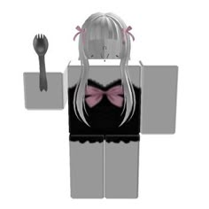 a lego figure with a pink bow tie holding a fork and wearing a black shirt