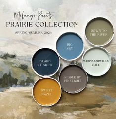 five different shades of paint on a wall with the words prairie collection painted in them