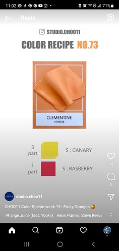 the color recipe book is open and showing it's contents, including an orange paper